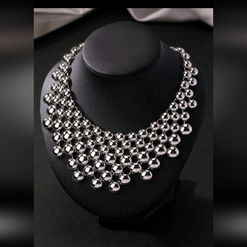 Silver Statement Bib Necklace - Women Jewelry
